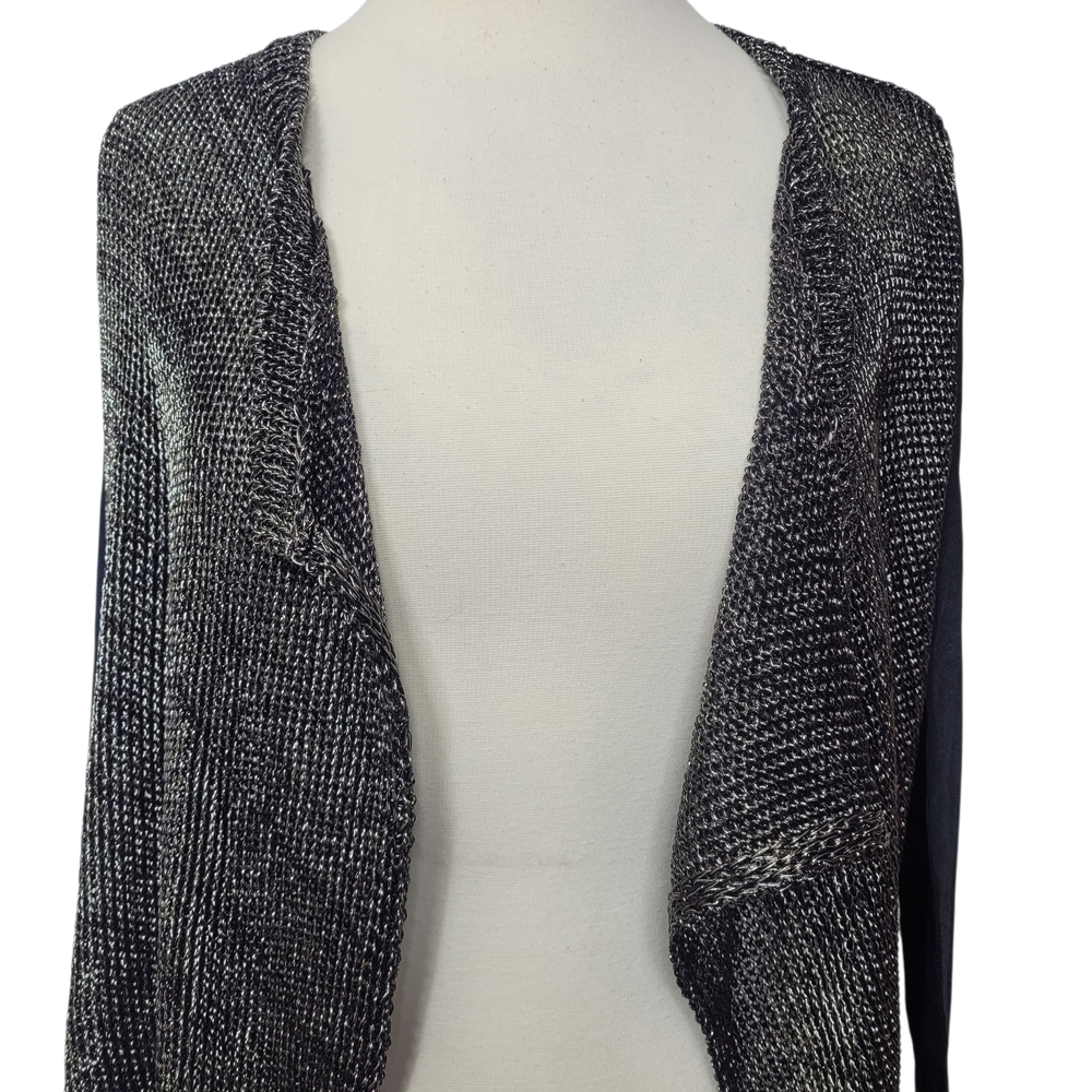 Elie Tahari Women's Zareen Yarn Chic Black Gold Drape Front Cardigan Small - Picture 4 of 11